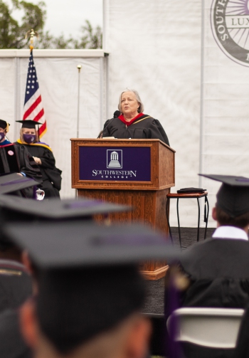 Stacy Sparks speaking at 2021 Commencement