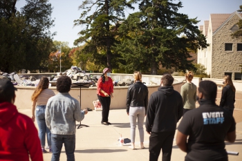 Choir students rehearsing at The Mound