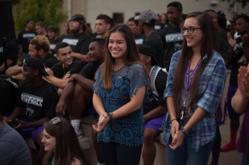 Smiling students at the Moundbuilding Ceremony